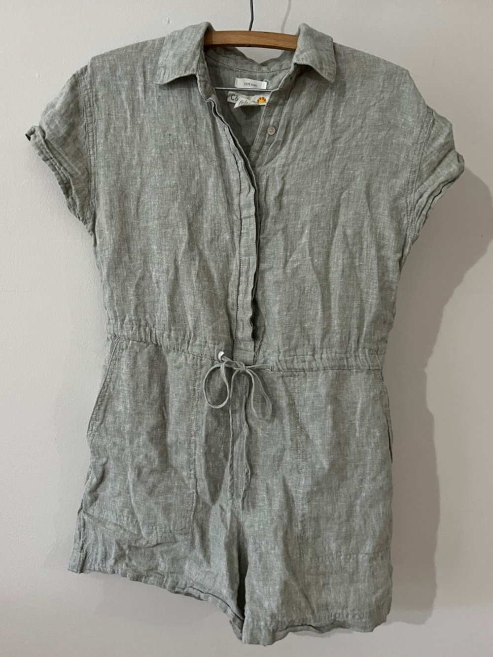 Green linen romper